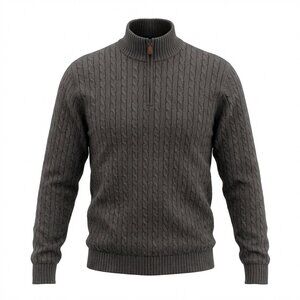 IZOD Cable Knit Sweater Mens‎ XL Charcoal 1/4 Zip Heavyweight Cotton Preppy